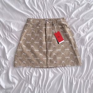 EVISU Monogram jacquard khaki mini skirt